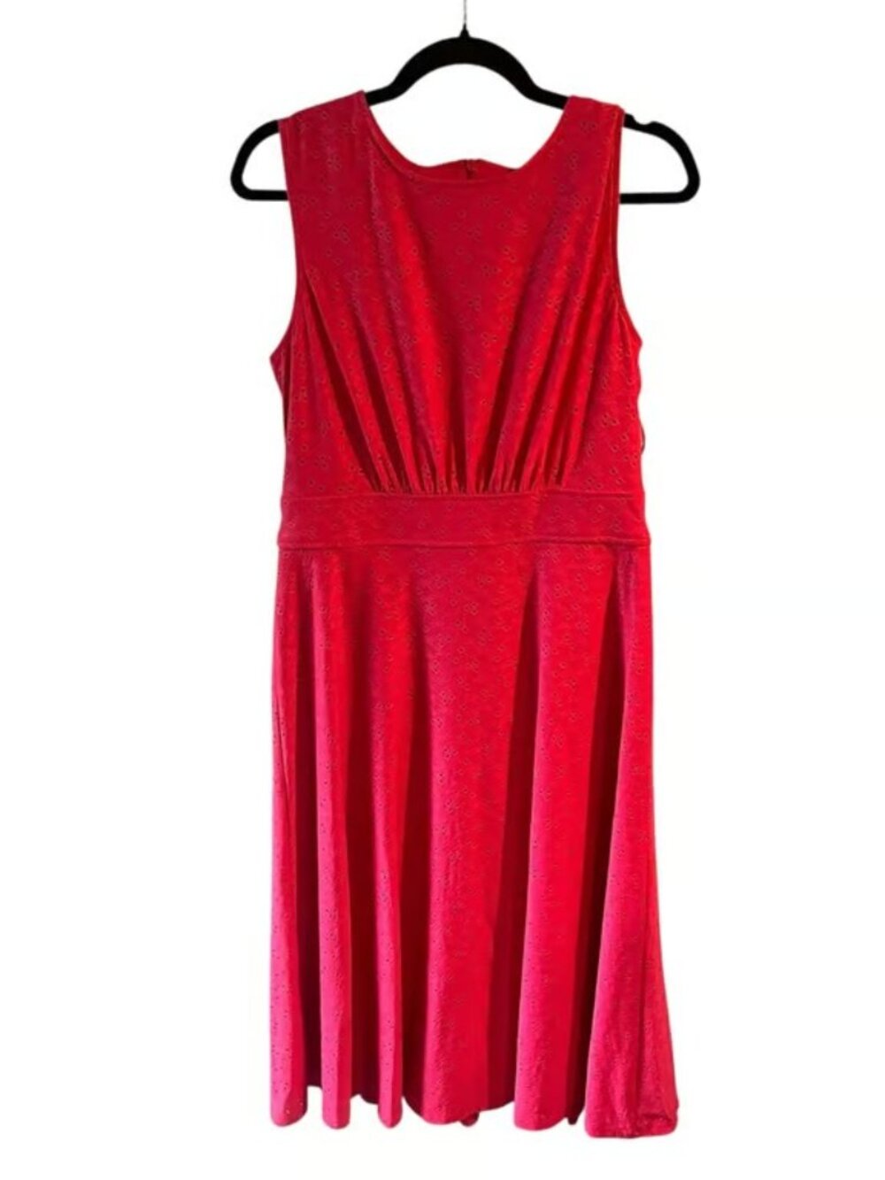 London Times Womens 12 Pink Eyelet Sleeveless Midi Dress